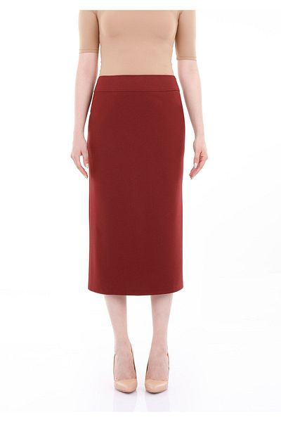 G-Line Claret Red Midi Pencil Skirt - With Back Zipper and Slit