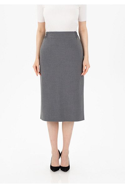 G-Line GrayMidiPencil Skirt - Back Slit, Zipper and Elastic Waist