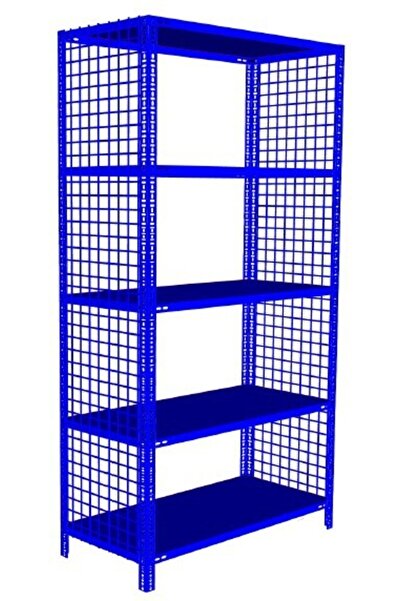 RafBurada ® 5 Katlı 31x93-200 Cm Mavı Renkli Tel Kafes Çelik Raf. Dekoratif Raf