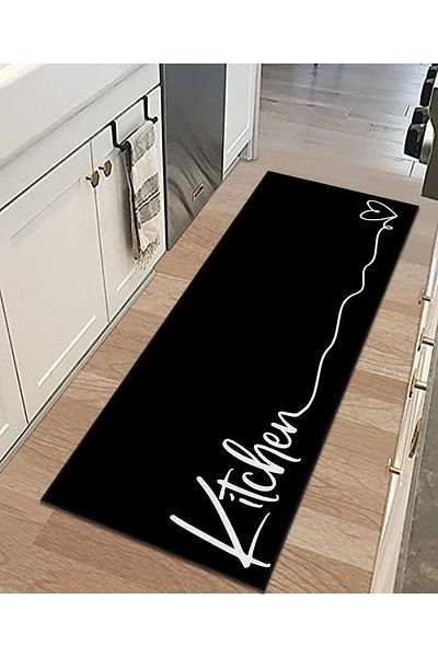 PINKIE HOME Black Digital Printed Non-Slip Based Washable Kitchen Kitchen Rug -9