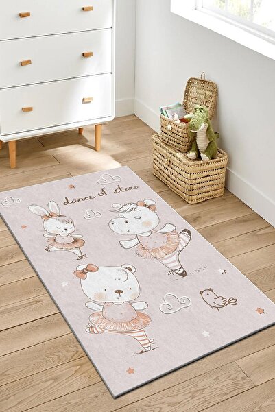 PINKIE HOME Kaymaz Makinede Yıkanabilir Isimli Çocuk Odası Halısı Oyun Halısı Balerin Desenli Çocuk Halısı-19