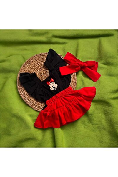 SONES KOZMETİK YCL BABY Mickey Mouselu Bandana Aksesuarlı Kız Bebek Salopet