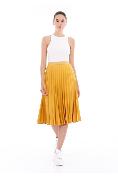 G-Line High Waist Elastic MustardMidiPleated Skirt