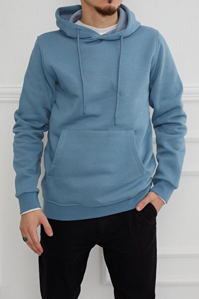 JSCO Hscstore Men's Kangaroo Pocketed Hooded Blue Sweatshirt - 2901