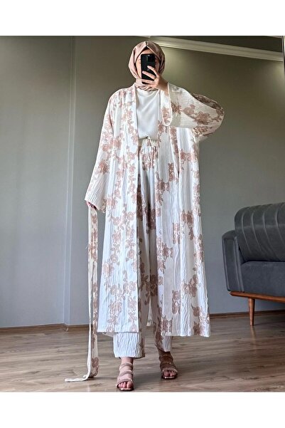 sümeyye Brown Colored Belted Kimono Set