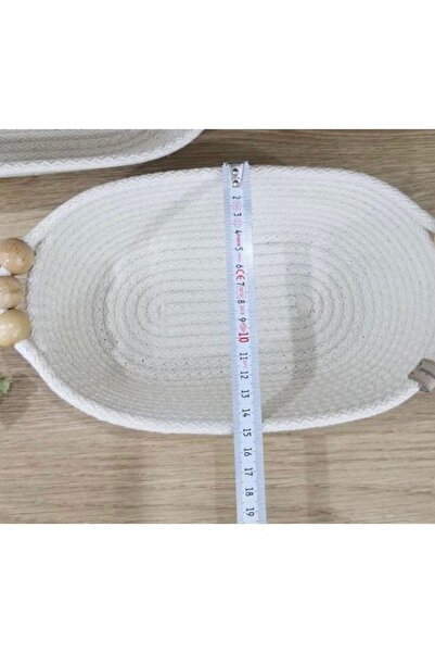 Minimalhomedesign 25 cm Wooden Beaded Bread BasketCord Rope Basket, Organizer Set of 2