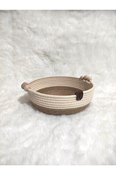 Minimalhomedesign Decorative Jute Basket/Tray Presentation Jute Bread Basket, Beaded Jute Basket