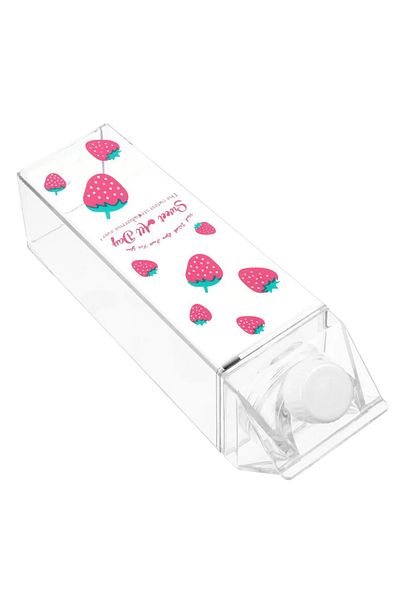2B Bazaar 500Ml Mica Milk Bottle - Pinterest Style Strawberry Pattern Sticker