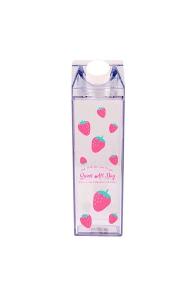 2B Bazaar 500Ml Mica Milk Bottle - Pinterest Style Strawberry Pattern Sticker