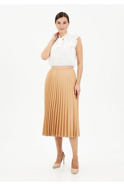 G-Line Ψηλόμεση ελαστική φούστα Camel Midi Pleat