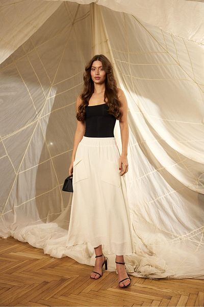 Guzella White Thin Cargo Pocket Rubber Waist Skirt