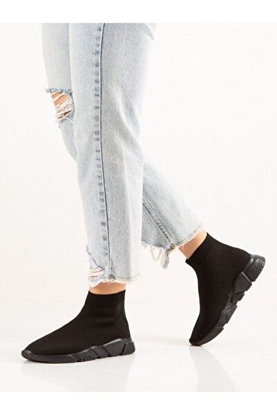 Just Shoes Kadın Çorap Spor Ayakkabı Siyah Beyaz Yüksek Taban Sneaker -1beden Küçük Alınız