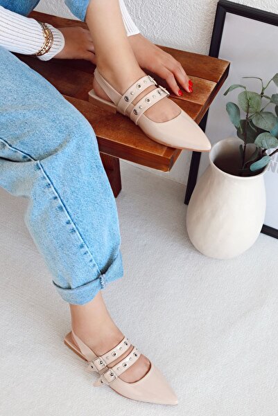 POLKA STORE Troch Sivri Burun Çift Bantlı Trok Detaylı Kadın Ayakkabı