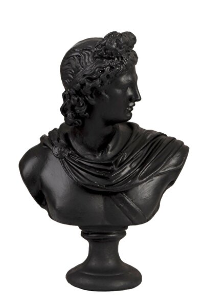 SNM Home Decoration - Apollo Büst Siyah Polyester Heykel Obje 32x22 Cm