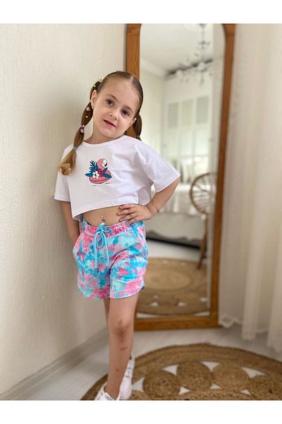 BERFONZO KIDS Girl's Double Crop Shorts Set