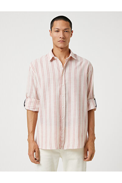 Koton Szőtt ing klasszikus gallérral, gombos felhajtható ujjú részlet