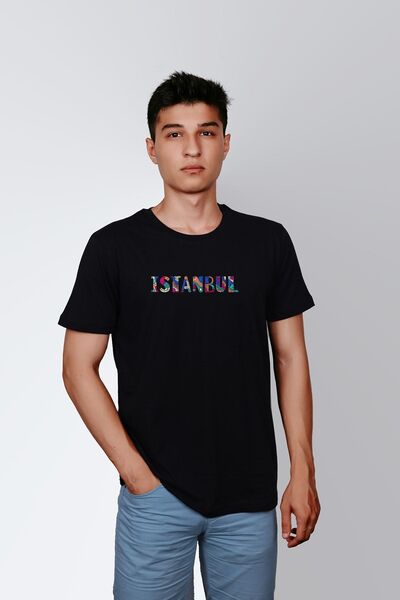 ErTaPassage Tricou standard cu imprimeu scris Istanbul negru pentru bărbați T...