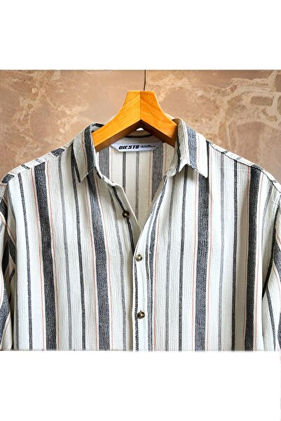 Hazhers Чоловіча сорочка оверсайз з коміром з льону з довгими рукавами