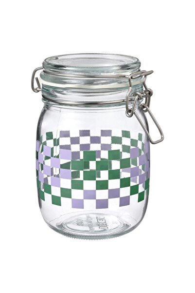 IKEA KORKEN kapaklı cam kavanoz cam-yeşil-lila 1 lt