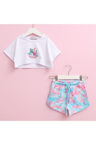 BERFONZO KIDS Girl's Double Crop Shorts Set
