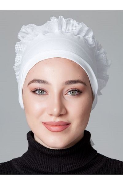nanak White Combed Cotton Frilly Non-Slip Bonnet