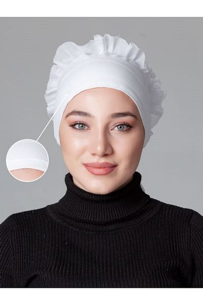 nanak White Combed Cotton Frilly Non-Slip Bonnet