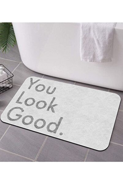 PINKIE HOME Ψηφιακή αντιολισθητική βάση με τύπωμα You Look Good Γκρι χαλάκι μ...