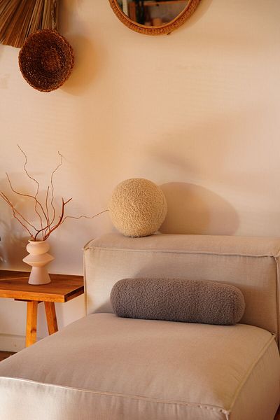 sevaradekor Teddy Cylinder Pillow Boucle Cylinder Husă de pernă Gri cu căptușeală interioară