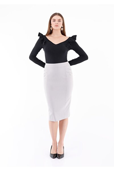 Guzella Siva suknja do kolena, otvorena, u obliku olovke - sa zadnjim zatvara...