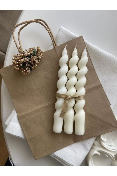 Mumbox mutluluk mum şeklinde 3 Adet Beyaz Burgu Dekoratif Spiral Şamdan Mum