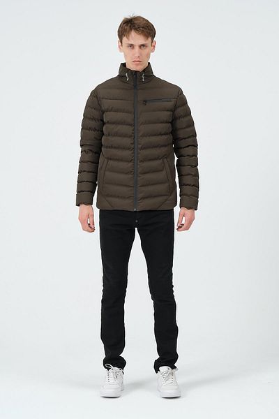 PIQUE Hscstore Ανδρική τσέπη με φερμουάρ Λεπτομερές φουσκωτό παλτό Khaki - Dogu24