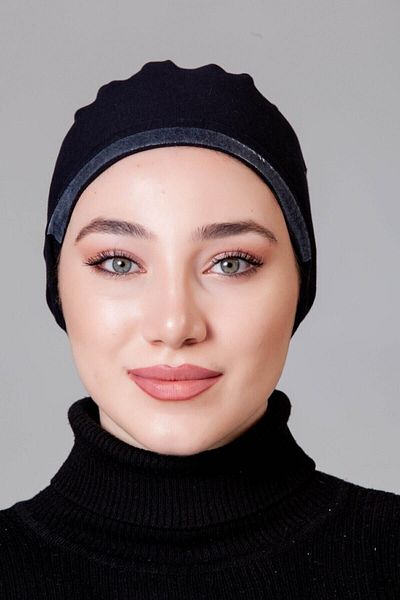 nanak 3 Pieces Combed Cotton Black Plain Bonnet