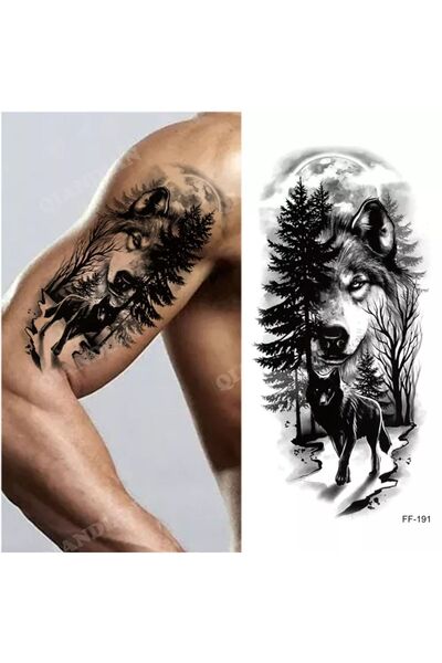 Tattoo Gerçekci Dövme Kurt Orman Dolunay Dövme Etiket Kadın Erkek Kol Bacak
