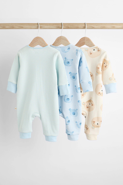 Next Baby % 100 Organik Pamuklu Mavi Ayı Desenli Ayaksız 3'lü Uyku Tulumu ALY01347