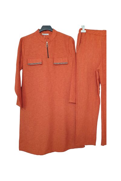 GGMM Zippered Judge Collar Tunic and Patterned Trousers Set