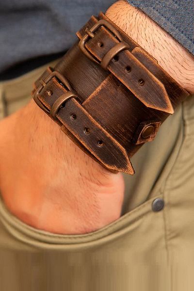 NARKİSSOS Johnny Depp Handcrafted Distressed Brown Men's Leather Bracelet