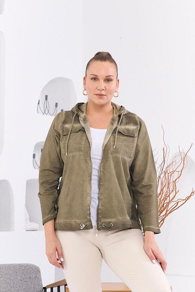 RMG Large Size Zippered Hooded Khaki Jacket