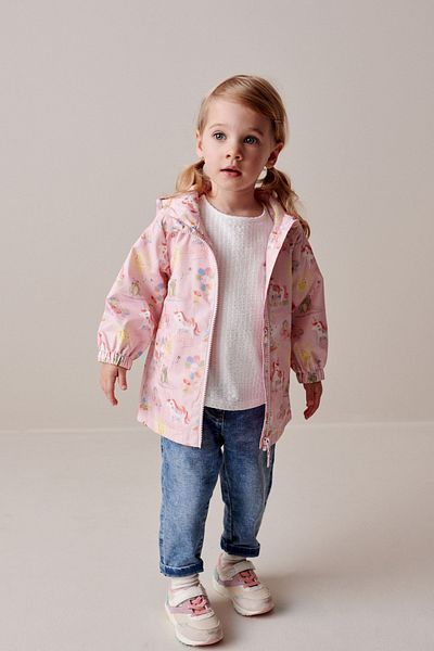 Next Baby Pink Unicorn Patterned Hooded Waterproof Children's Coat - 100% Organic Cotton ALY01352