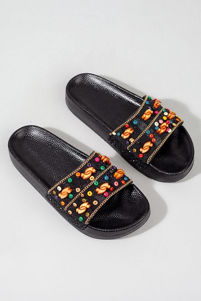 ShoesBag Γυναικείες άνετες καθημερινές παντόφλες - Σχέδιο με πέτρες και χάντρες
