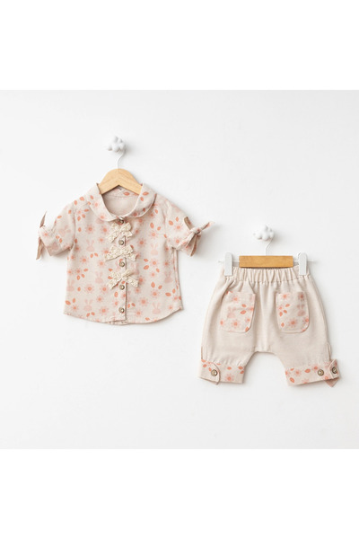 Baby Fou Floral Print Shirt Shorts Set Orange