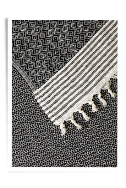 Lux Touch Bergama Black Non-Slip Tufted Duvet Cover Set - 3 3 1 1 Sofa Bed Set with Cotton Armchair