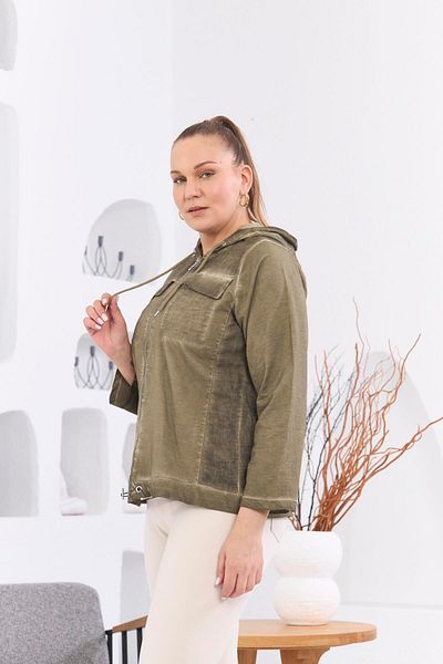 RMG Large Size Zippered Hooded Khaki Jacket