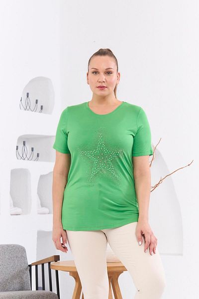 RMG Large Size Green Star Stone Embroidered T-Shirt
