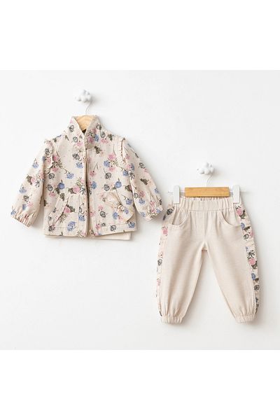 Baby Fou طقم معطف مطبوع عليه وردة أرجوانية