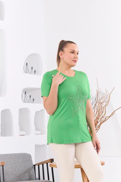 RMG Large Size Green Star Stone Embroidered T-Shirt