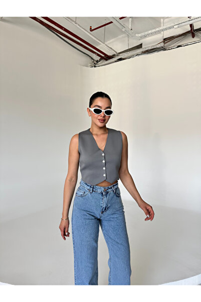 Laluvia Smoked Knitwear Vest - Buttoned Design