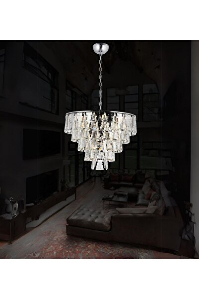 RONİSU AYDINLATMA Miray 50'Lik Salon Oturma Odası Taşlı Avize   Kristal Cam T...