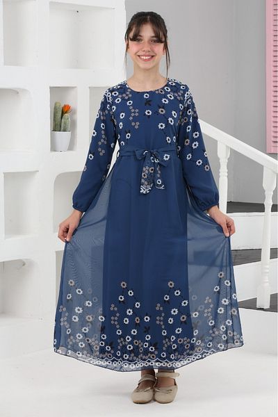 Asortik Kids Rochie lungă din șifon - Fete tinere, imprimeu floral