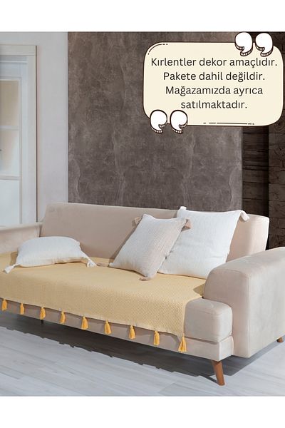 Lux Touch Husă de fotoliu cu pompon galben lavi - 115 x 200 cm, canapea divan canapea extensibilă fotoliu, șal ciucuri
