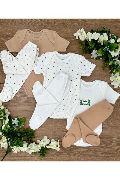 PATSAN 6 Piece Cotton Set for Newborn Baby - 3 Snap Fasteners Body and 3 Booties Bottom Polka Dot